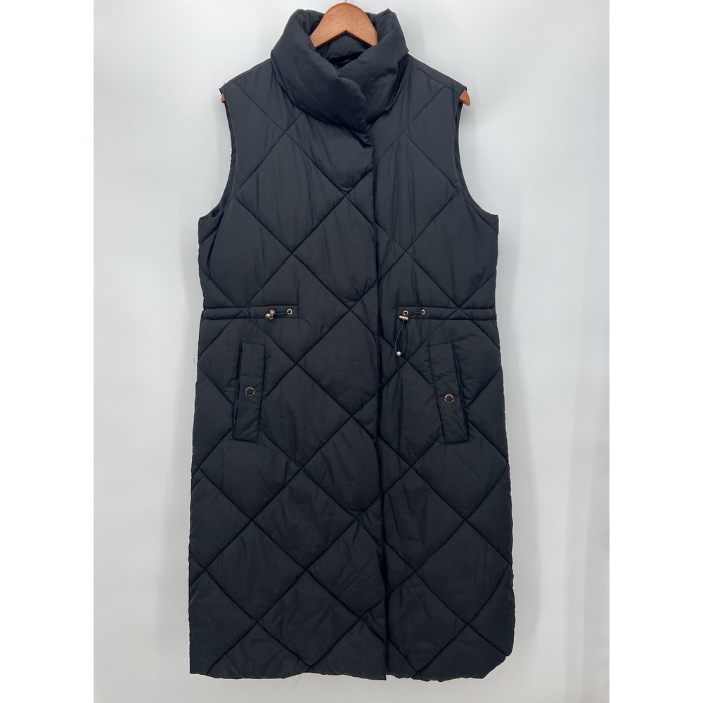 Saint & Sinner Extra‎ Long Puffer Vest Gilet Women's Size Large  Black